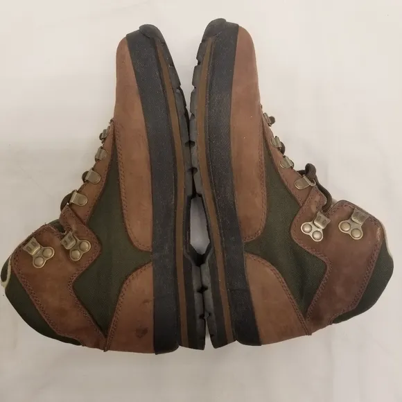 Timberland Mens Size 10 1/2 Hiking Boots Brown Leather Green Sides Lace Up