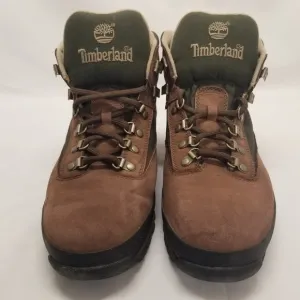 Timberland Mens Size 10 1/2 Hiking Boots Brown Leather Green Sides Lace Up