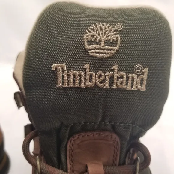 Timberland Mens Size 10 1/2 Hiking Boots Brown Leather Green Sides Lace Up