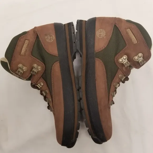 Timberland Mens Size 10 1/2 Hiking Boots Brown Leather Green Sides Lace Up