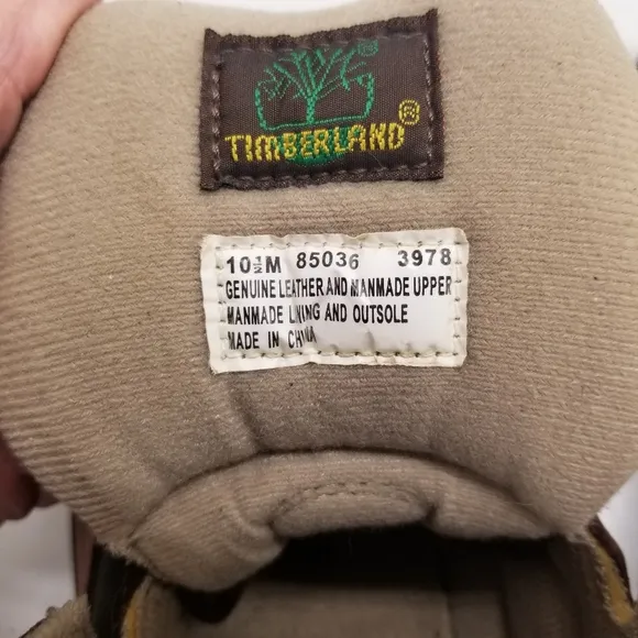 Timberland Mens Size 10 1/2 Hiking Boots Brown Leather Green Sides Lace Up
