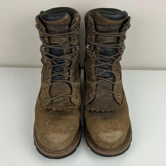 Timberland Pro Men’s Size 8 Wide Evergreen Brown Leather Steel Toe Logger Boots