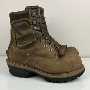 Timberland Pro Men’s Size 8 Wide Evergreen Brown Leather Steel Toe Logger Boots