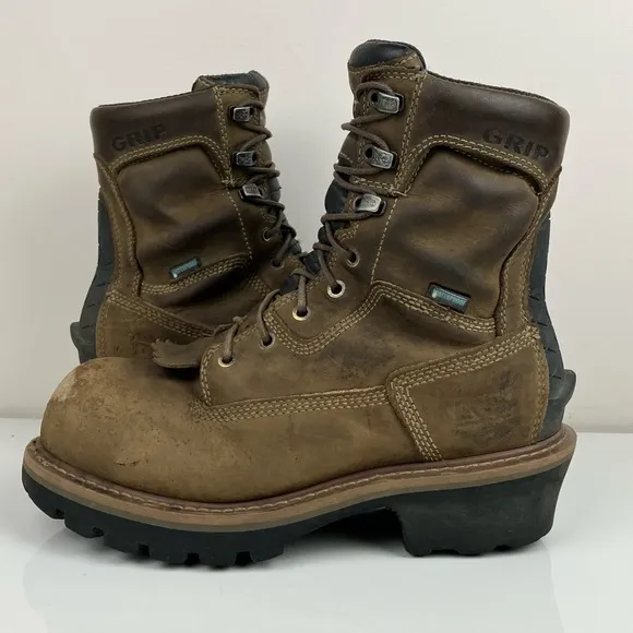 Timberland Pro Men’s Size 8 Wide Evergreen Brown Leather Steel Toe Logger Boots
