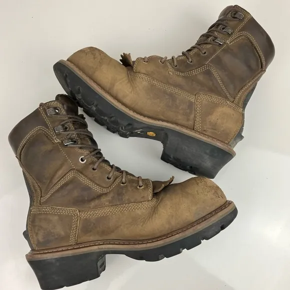 Timberland Pro Men’s Size 8 Wide Evergreen Brown Leather Steel Toe Logger Boots