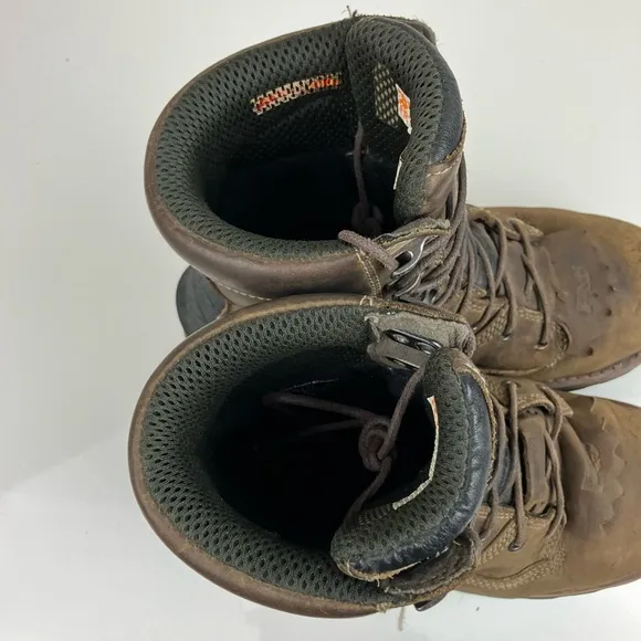 Timberland Pro Men’s Size 8 Wide Evergreen Brown Leather Steel Toe Logger Boots