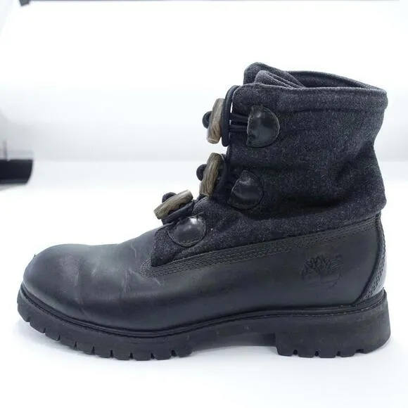 Timberland Roll Top Boots Men's US 8M Black Leather Lace Up Round Toe Waterproof