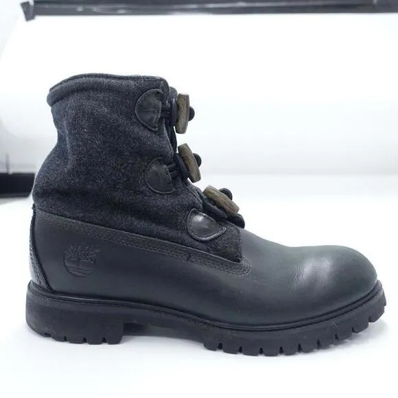 Timberland Roll Top Boots Men's US 8M Black Leather Lace Up Round Toe Waterproof