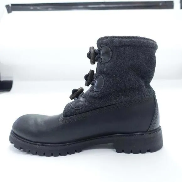 Timberland Roll Top Boots Men's US 8M Black Leather Lace Up Round Toe Waterproof