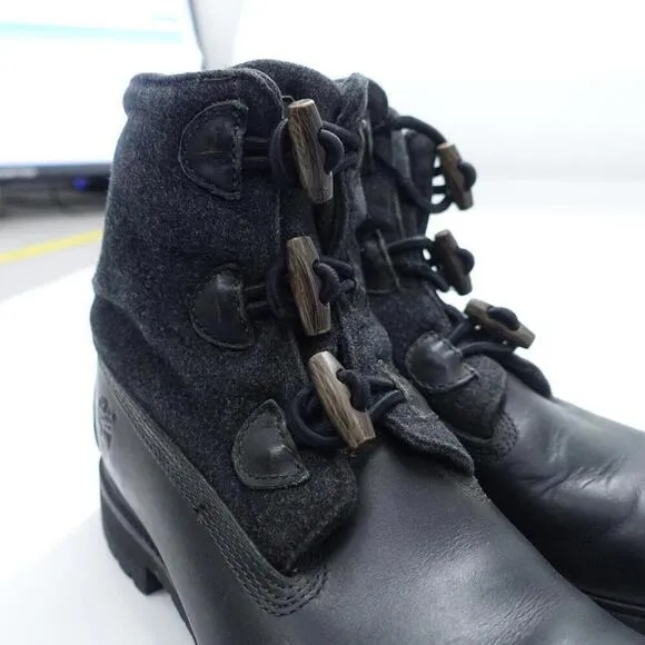 Timberland Roll Top Boots Men's US 8M Black Leather Lace Up Round Toe Waterproof