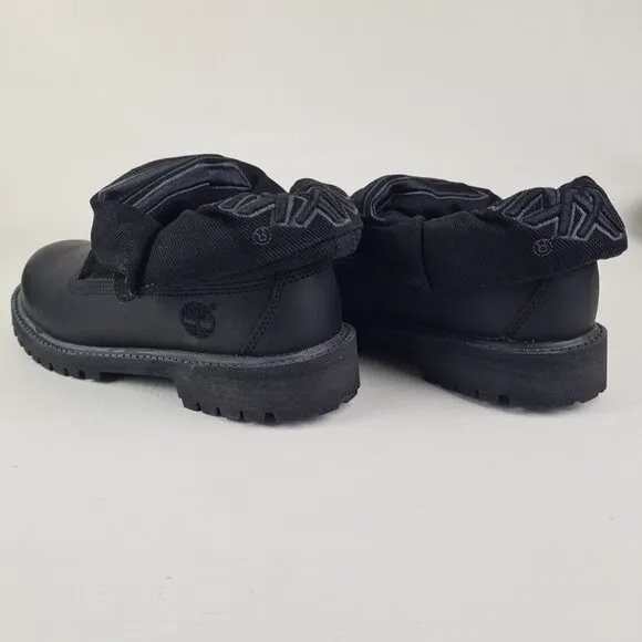 Timberland Script Roll Top Boots Little Kids Black Leather