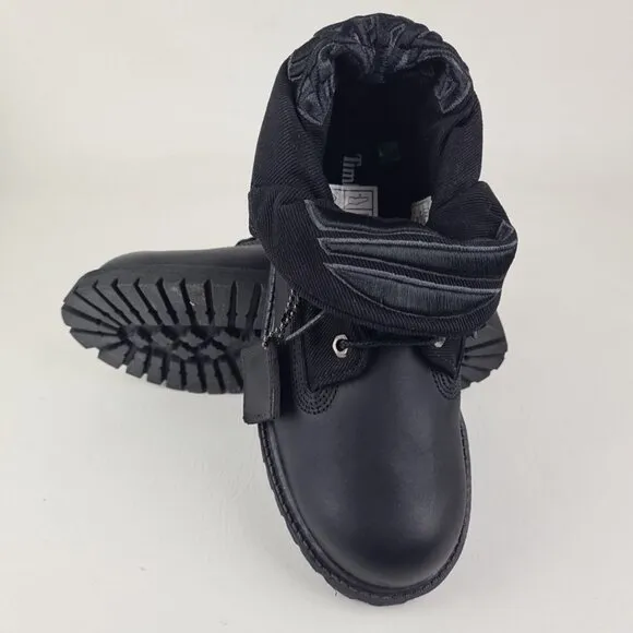 Timberland Script Roll Top Boots Little Kids Black Leather