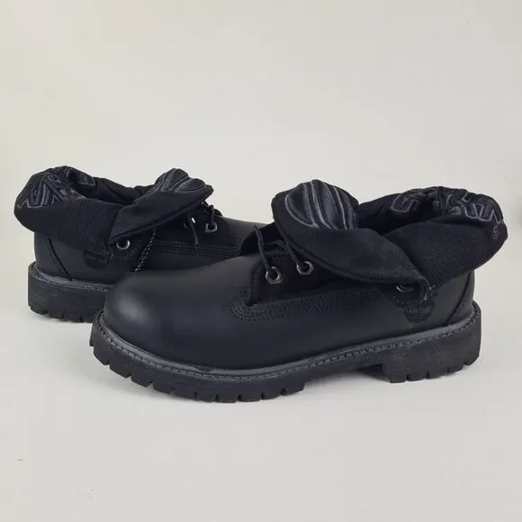 Timberland Script Roll Top Boots Little Kids Black Leather