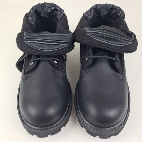 Timberland Script Roll Top Boots Little Kids Black Leather