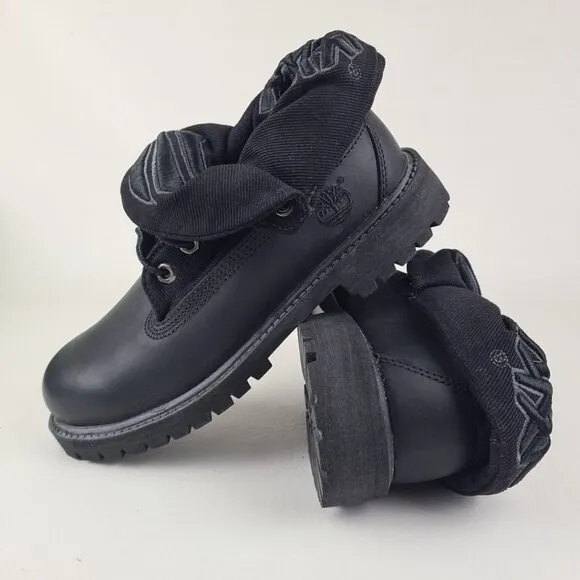 Timberland Script Roll Top Boots Little Kids Black Leather