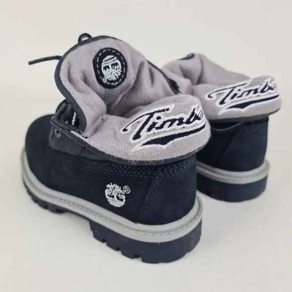 Timberland Script Roll Top TODDLER Boots Waterproof NAVY Leather Size 8