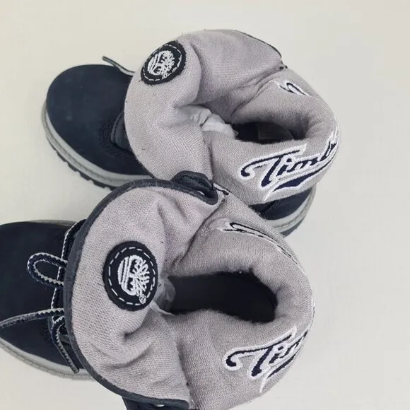 Timberland Script Roll Top TODDLER Boots Waterproof NAVY Leather Size 8