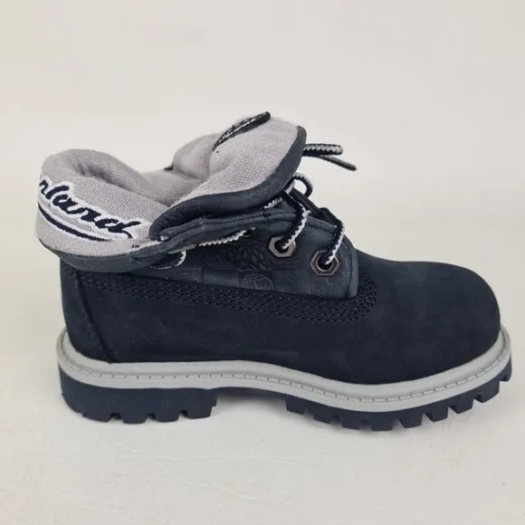 Timberland Script Roll Top TODDLER Boots Waterproof NAVY Leather Size 8