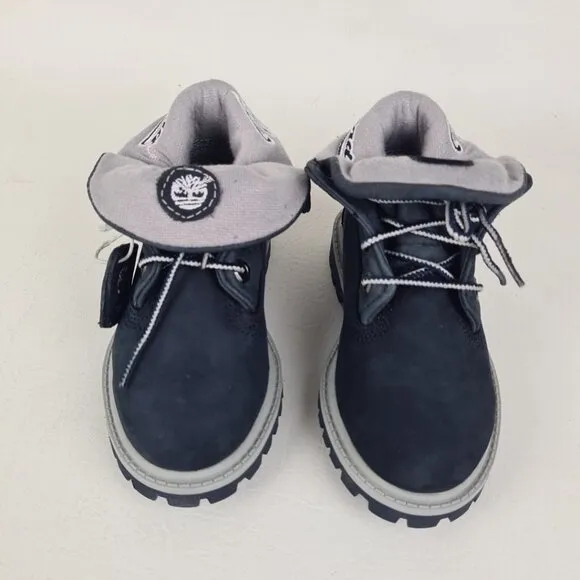 Timberland Script Roll Top TODDLER Boots Waterproof NAVY Leather Size 8