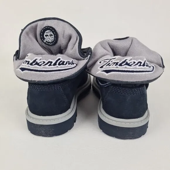 Timberland Script Roll Top TODDLER Boots Waterproof NAVY Leather Size 8