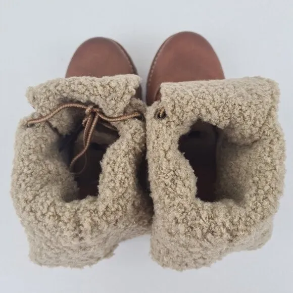 Timberland Shearling Boots Waterproof Brown Leather Toddler