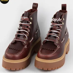 Timberland Stone Street Platform Burgundy Mid Leather Boot Womens Size 6