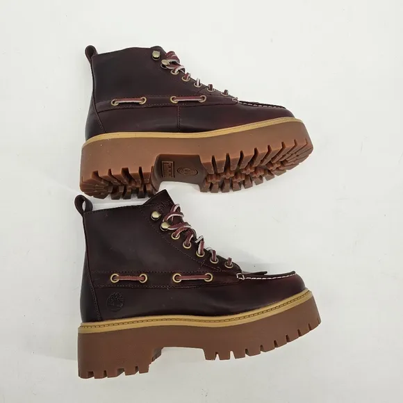 Timberland Stone Street Platform Burgundy Mid Leather Boot Womens Size 6