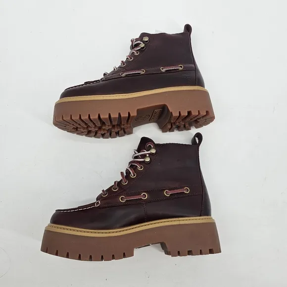 Timberland Stone Street Platform Burgundy Mid Leather Boot Womens Size 6