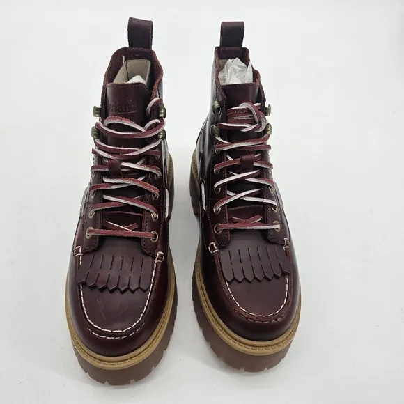 Timberland Stone Street Platform Burgundy Mid Leather Boot Womens Size 6