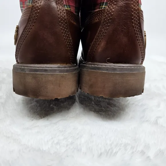 Timberland sugar &amp; spice red plaid leather hiking boots Size 9.5