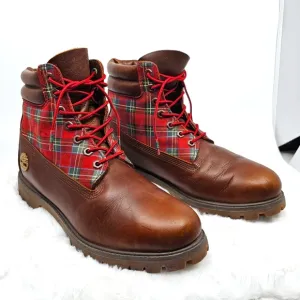 Timberland sugar &amp; spice red plaid leather hiking boots Size 9.5