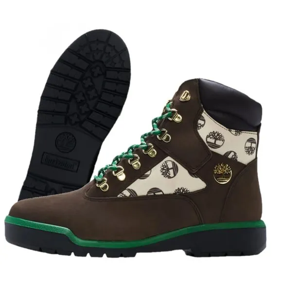 TIMBERLAND Waterproof  6&quot; Field Boots Beef and Broccoli Monogram Youth Size 5Y