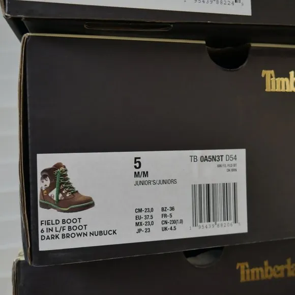 TIMBERLAND Waterproof  6&quot; Field Boots Beef and Broccoli Monogram Youth Size 5Y