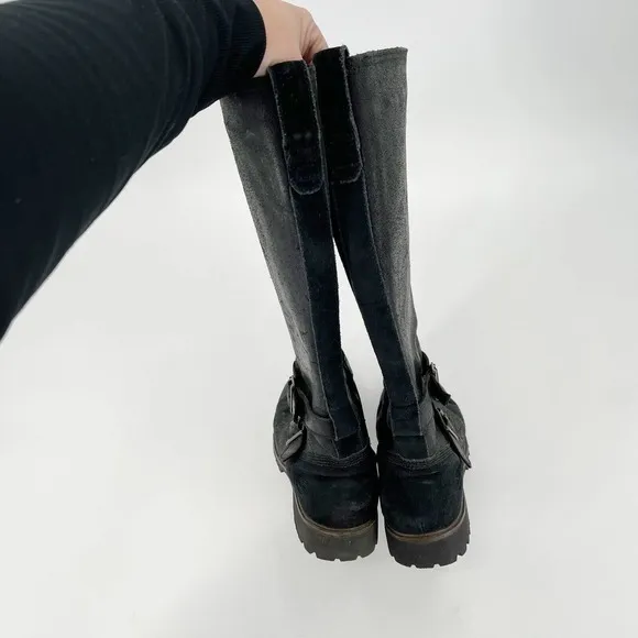 Timberland Wheelright Boots Shoes Sz 11 Black Leather Suede Wide Calf Knee High