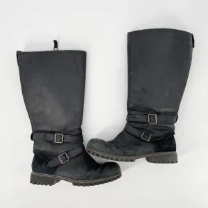Timberland Wheelright Boots Shoes Sz 11 Black Leather Suede Wide Calf Knee High