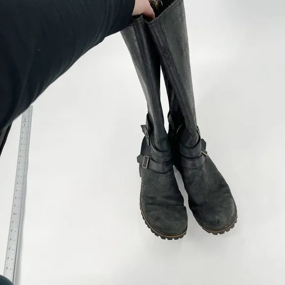 Timberland Wheelright Boots Shoes Sz 11 Black Leather Suede Wide Calf Knee High