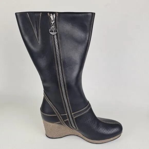 Timberland Women Monogram Tall Classic Boots Black Lhtr Fashion Size 8