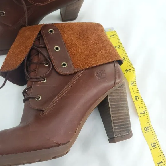 Timberland Womens Stratham Heights Brown Leather Fold Down Waterproof Bo…