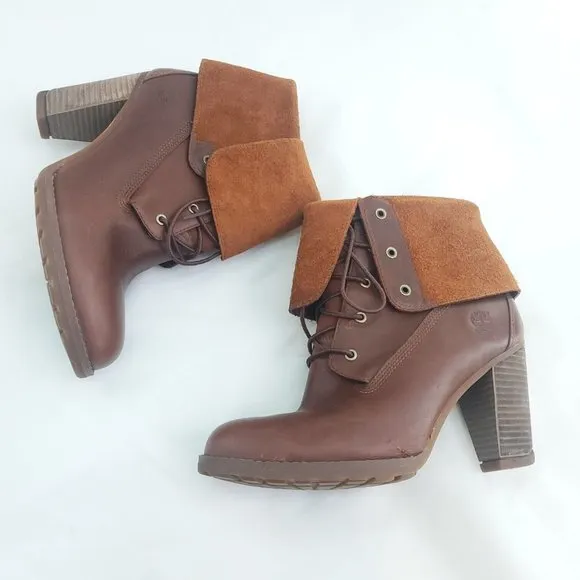 Timberland Womens Stratham Heights Brown Leather Fold Down Waterproof Bo…