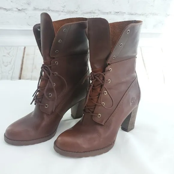 Timberland Womens Stratham Heights Brown Leather Fold Down Waterproof Bo…