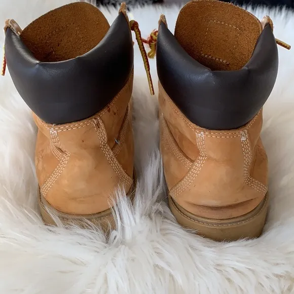Timberlands Premium 6 Inch Waterproof Leather Boot in Wheat Nubuck Youth 6 Boys