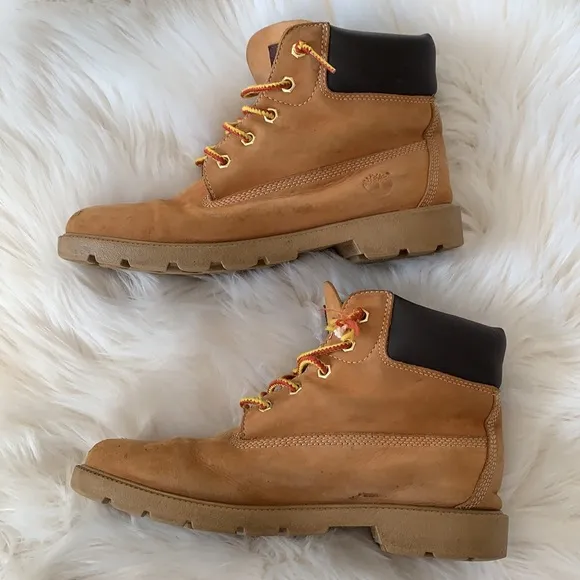 Timberlands Premium 6 Inch Waterproof Leather Boot in Wheat Nubuck Youth 6 Boys