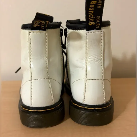 Toddler Dr. Marten White Patent Leather Boots with Hand Painted Flowers US 9