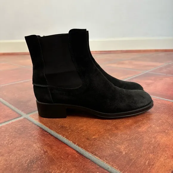Tod's Black Suede Chunky Heel Chelsea Boots Size 38
