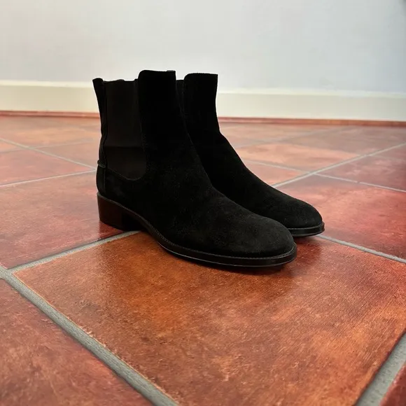 Tod's Black Suede Chunky Heel Chelsea Boots Size 38