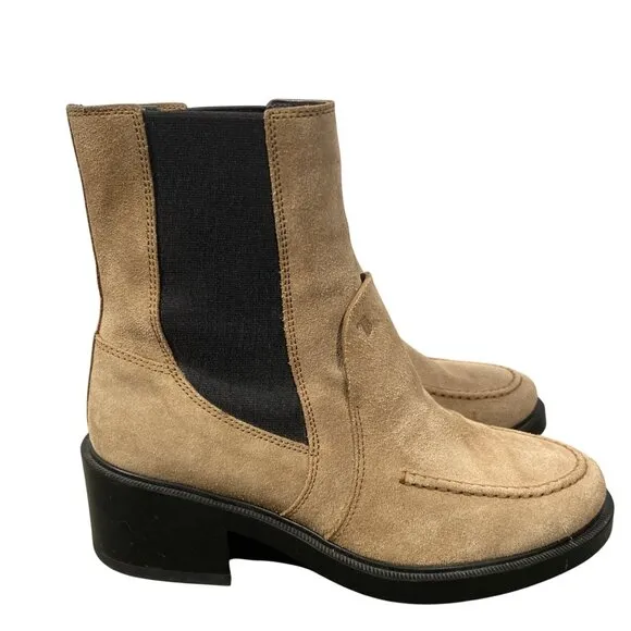 Tod’s suede tall Chelsea boots gored panels tan neutral women’s 37 quiet luxury