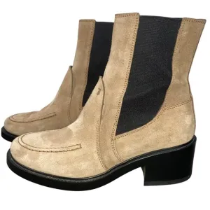 Tod’s suede tall Chelsea boots gored panels tan neutral women’s 37 quiet luxury