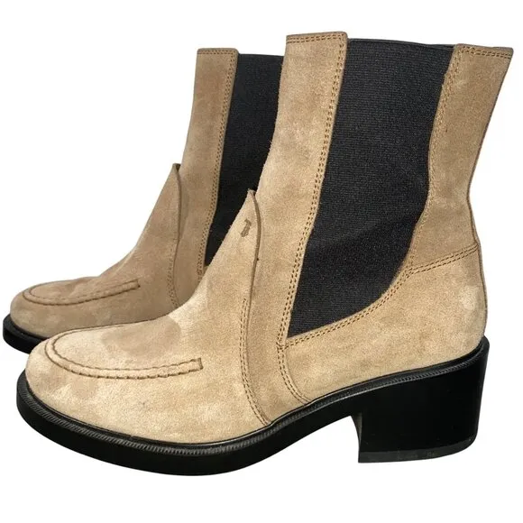 Tod’s suede tall Chelsea boots gored panels tan neutral women’s 37 quiet luxury
