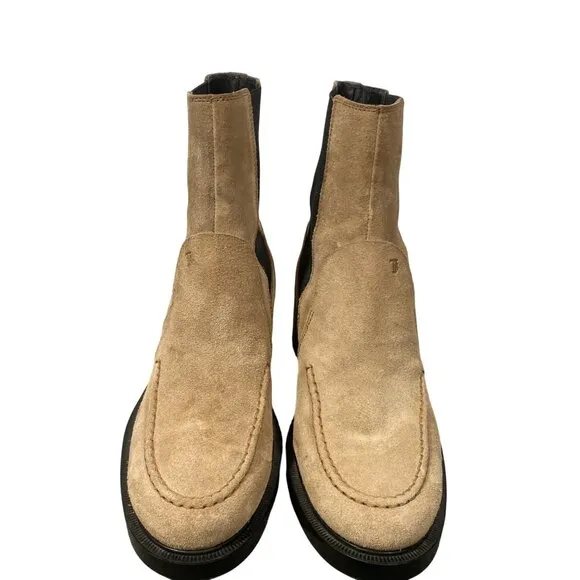 Tod’s suede tall Chelsea boots gored panels tan neutral women’s 37 quiet luxury