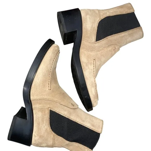 Tod’s suede tall Chelsea boots gored panels tan neutral women’s 37 quiet luxury